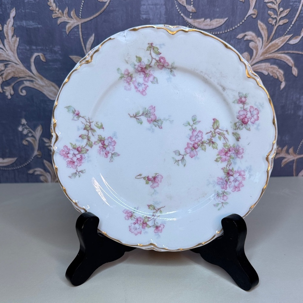 Antique Haviland Limoges Luncheon 6" Plate with Pink Apple Blossoms Lot B